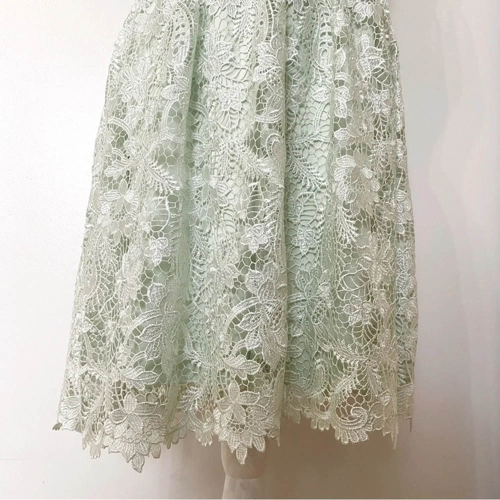 ADRIANNA PAPELL MINT GREEN FLORAL EMBROIDERED SLEEVELESS COCKTAIL DRESS - 6 - Picture 6 of 10